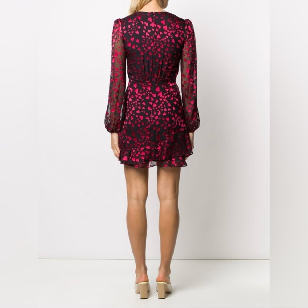 SALONI Alya Heart-Print Jacquard Long Sleeve Silk-Blend Mini Dress Sz 0 - Picture 3 of 16